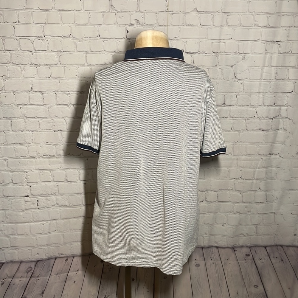 Mens Navy White Textured Preppy Short Sleeve Polo Shirt Large - Picture 5 of 5